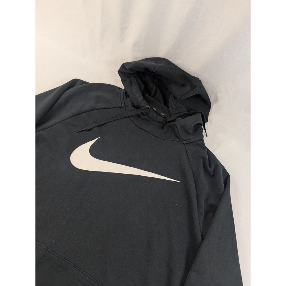 Nike Mens XL Black Large Swoosg Standard Fit Dri-Fit Hoodie Sweatshirt Pockets